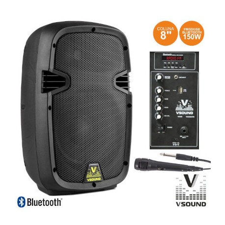 Coluna Amplificada 8" 150W USB/BT/SD Micro VSOUND